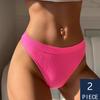 Women Solid 2PCS/Set Panties Sexy Middle Waist G String Thong Femal Soft Nylon Lingerie Stretch T-Back Thong Underwear