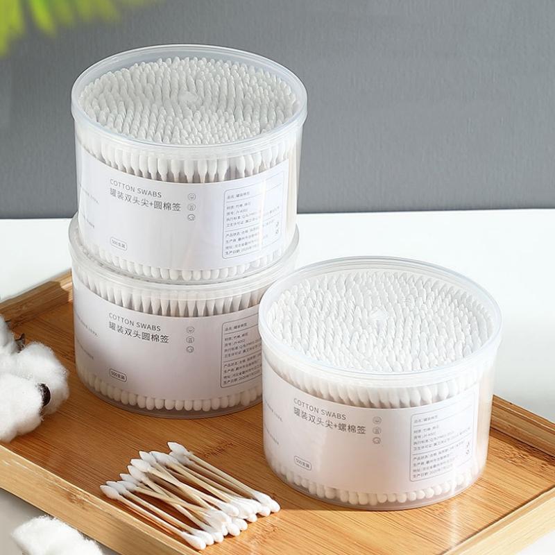 500 шт./коробка и 100 шт./пакет Двусторонние деревянные ватные палочки для носа, ушей, чистки, женские инструменты для макияжа, ватные палочки с наконечником, многоцелевые