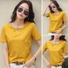 Женская однотонная футболка с V-образным вырезом и коротким рукавом, свободная летняя повседневная блузка, футболка