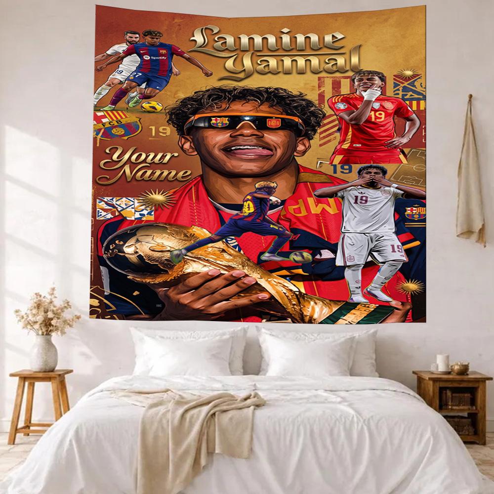 Lamin Yamal Custom Your Name Wall Decor Tapestry Art For Pet Memorial Birthdaywedding Party Backdrop Family Gift
