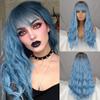 MISS WIG Grey Wig Long Wavy Wig with Bangs Synthetic Fiber Long Water Wave Wig for Women Daily Wear