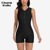 Athletic One Piece Swimsuits for Women Zipper Up Bathing Suits Modest Boyleg Swimwear