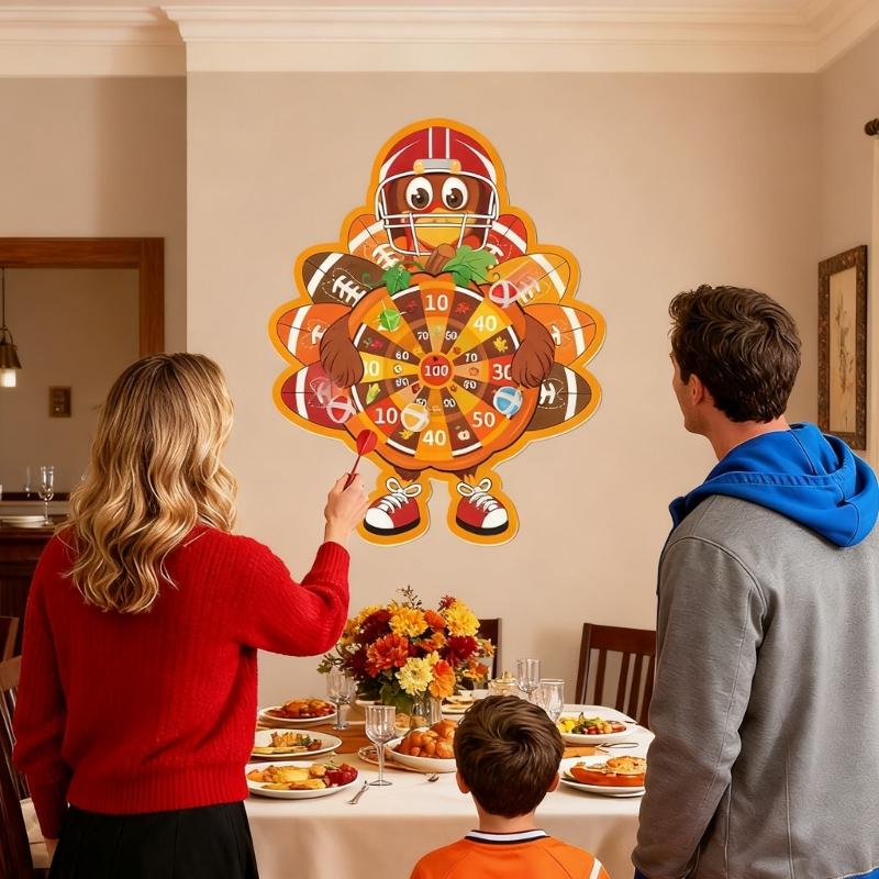 Turkey Dartes Board with Sticky Ball and Dartes Thanksgiving Games Christmas Gift Indoor/Outdoor Party Game Toy for Kids