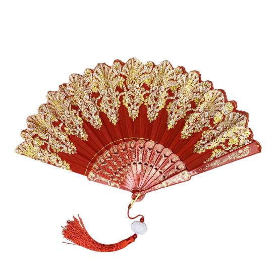 Chinese Style Folding Fan with Tassel Portable Summer Hand Held Fan Dance Performance Photo Props Party Costume Accessories Gift