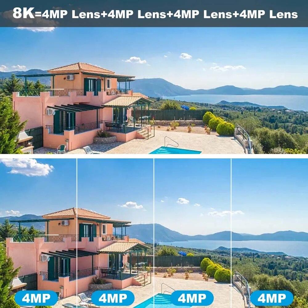 16MP 8K Wifi IP Camera 20X Zoom Four Lens Outdoor Wireless Security Camera PTZ 360 Smart Home Security Protection CCTV Wifi Surveillance Cameras