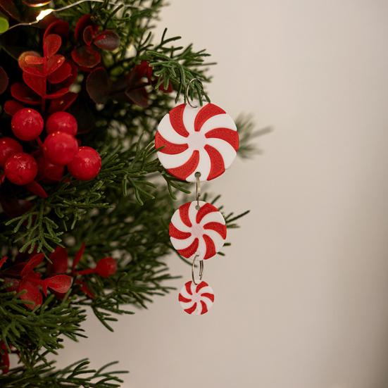 9 шт. Рождественские украшения из конфет, красные и белые круглые конфеты, подвесное украшение на Рождество