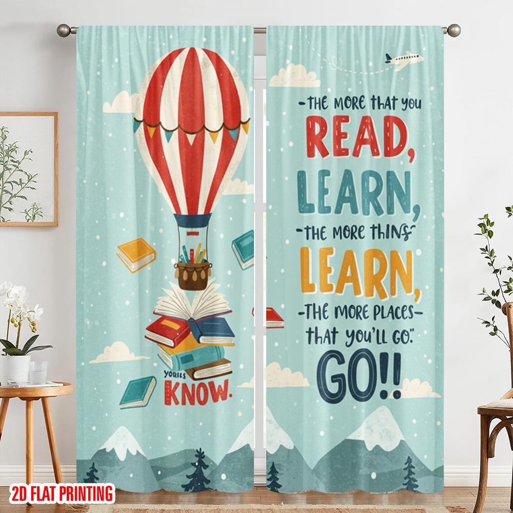 2pcs 2D Flat Printing Window Treatment Curtains Inspiring Reading Adventure Book Polyester Without Electricity Seasonal Party &
