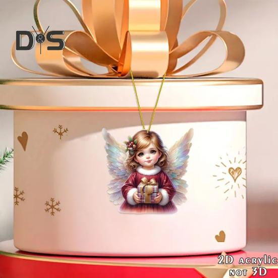 Christmas Tree Ornament with Lanyard Easy To Hang 2D Little Angel Girl Hanging Pendant Car Bag Keychain Decoration