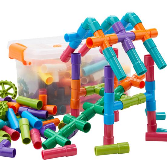 80/100/200Pcs Kids Pipe Building Block Toy Fine Motor Skills Colorful Tube Block Construction Toy Toddlers Boys Girls Educational DIY