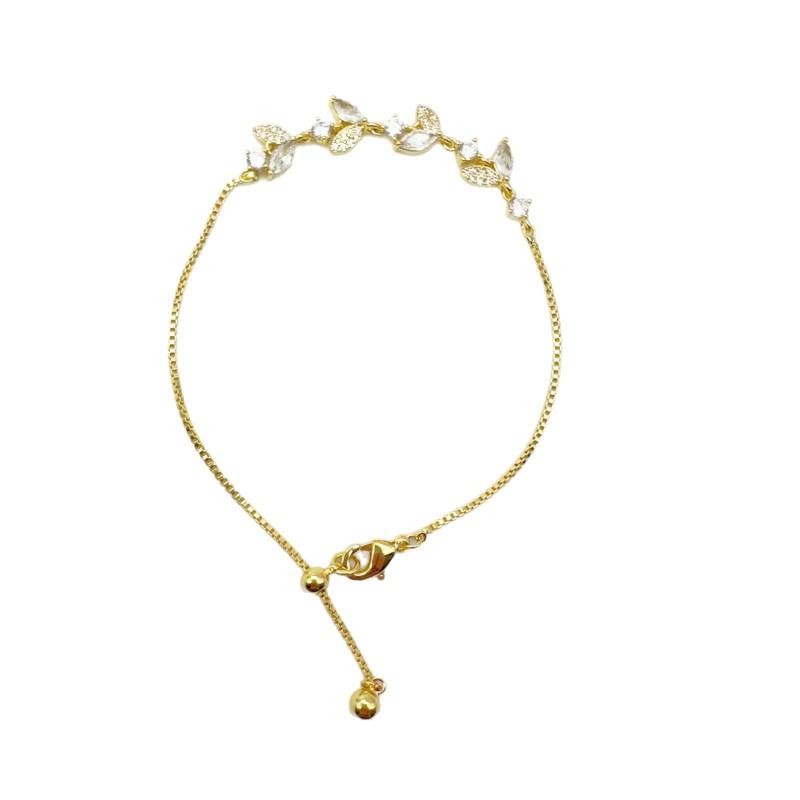 Elegant Leaf Zircon Charm Bracelet Women Minimalist Delicate Gold Plated Adjustable Wrist Jewelry Gift