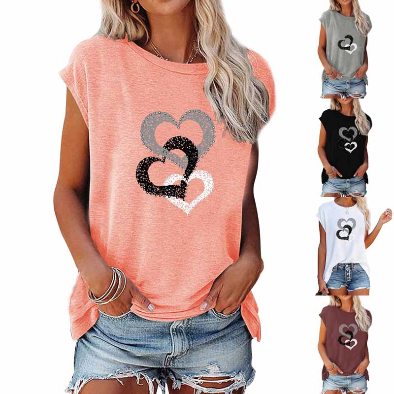 Женская футболка с круглым вырезом и принтом в виде сердца, повседневные топы с короткими рукавами больших размеров