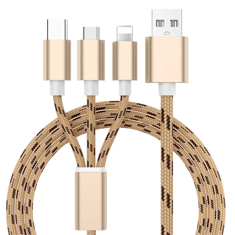 Зарядный кабель USB 3 в 1 для iPhone Кабель Micro USB типа C для быстрой зарядки Кабель зарядного устройства