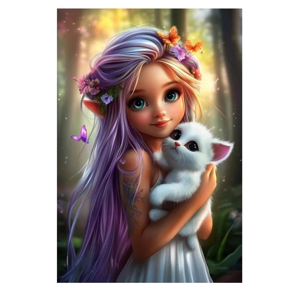 5D Алмазная Живопись Девочка Сова Лягушка Кошка Бабочка Картина Полная Алмазная Мозаика Эльф Вышивка Крестом Наборы Искусство Домашнее Украшение