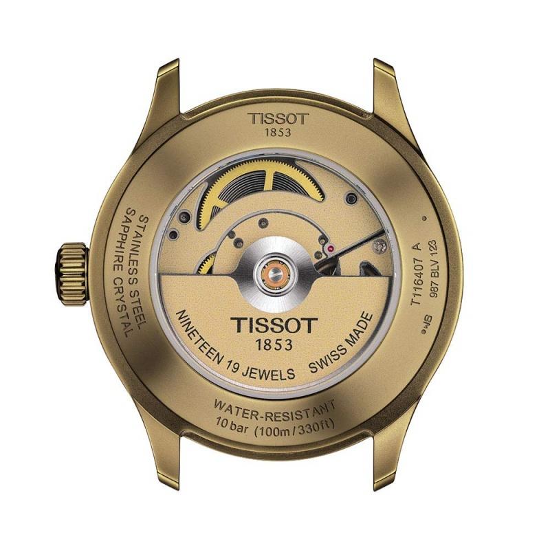 Tissot Повседневно-спортивные швейцарские автоматические часы: Корпус из нержавеющей стали 43 мм с покрытием хаки PVD, черный матовый циферблат с датой, Swissmatic ETA T116.407.36.051.00