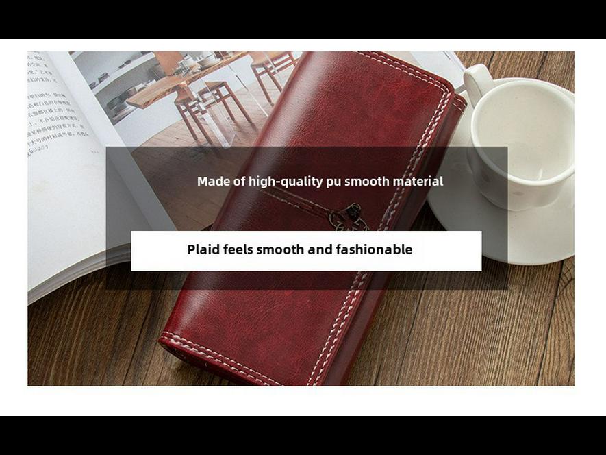 Женский длинный ретро-кошелек на молнии с большой вместимостью и отделениями для нескольких карт - двухсекционная студенческая сумочка