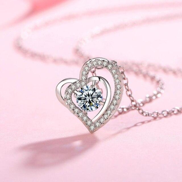 New Luxury Crystal CZ Heart Pendant Choker Necklace 925 Sterling Silver Chain Necklaces For Women Wedding Jewelry Gifts