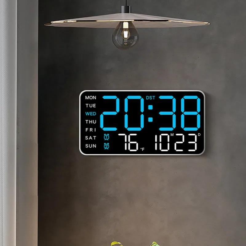 Wall Decor Large Digital Wall Clock Temperature Date Week Display Wall Mounted LED Clock Home and Decoration Clocks Living Room