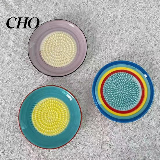 Garlic Mincer Bowl Ceramic Ginger Grater Plate, Manual Dish, Multifunctional Masher Grinding Disc for Food, Kitchen Puree And