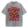 Хлопковые женские футболки с кислотной стиркой, футболки с ретро-принтами Strawberry Farm, удобные топы оверсайз с круглым вырезом, модная одежда