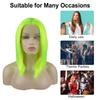 VOCOSTE Heat-Resistant Lace Front Wig, Medium-Long Straight Bob Wig for Girls, 41cm, Fluorescent Green, for Everyday Use