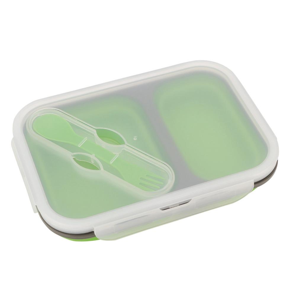 2PCS 2 Compartments Folding Food Container Silicone Collapsible Food Containe For Meal Prep
