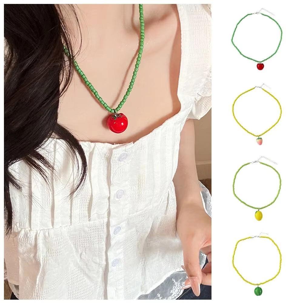 Dopamine Colored Fruits Pendant Necklace Fresh Fruit Jewelry Accessories Bead Necklace Women Girls