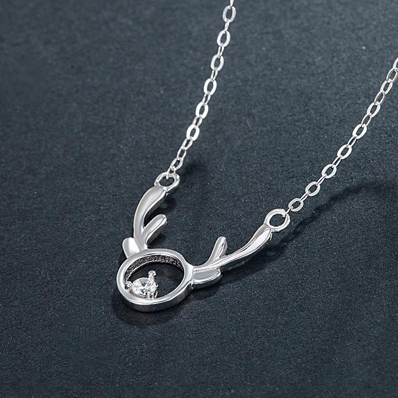 S925 Sterling Silver Antler Diamond Necklace - Women's Christmas Gift, Fashion "Always with You" Clavicle Chain for Girls.