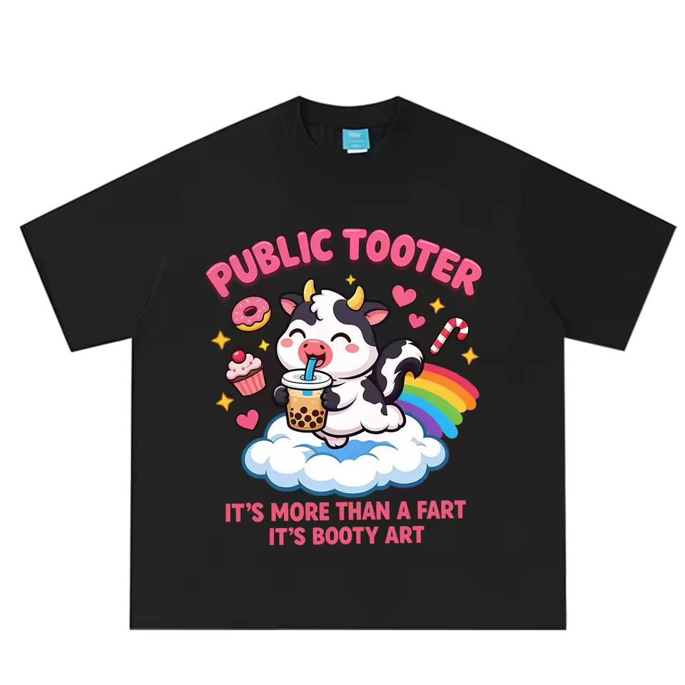 Public Tooter Cow Funny Meme T shirt Men Women Fashion Cute T shirt Summer Loose Casual Cotton Oversized T shirts Streetwear