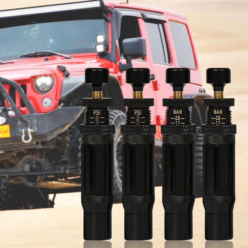 Automatic Tire Deflator Adjustable Tire Deflator 4 Pieces Auto-Stop 4x4 Spin-on Tire Inflator Tool 10-30 PSI Rapid For Truck