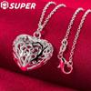 925 Sterling Silver Hollow Love Heart Ball 18-20 Inch Chain Pendant Necklace Jewelry