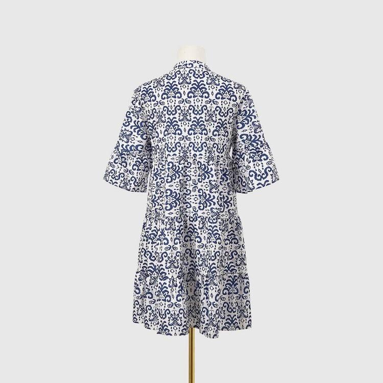 Женское летнее платье А-силуэта с высокой талией, коротким рукавом, этническим принтом и шнуровкой