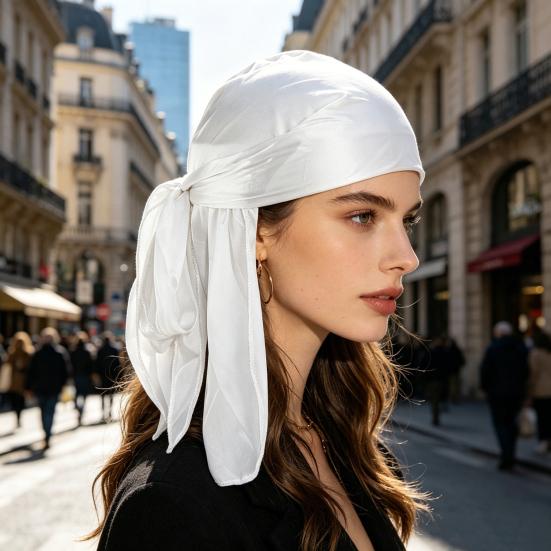 Sweat Wicking Pirate Hat, Imitation Silk Head Wrap, 2 in 1 Pirate Hat Long Tail Scarf, Street Style Turban Hat for Vacation Festival Headwear