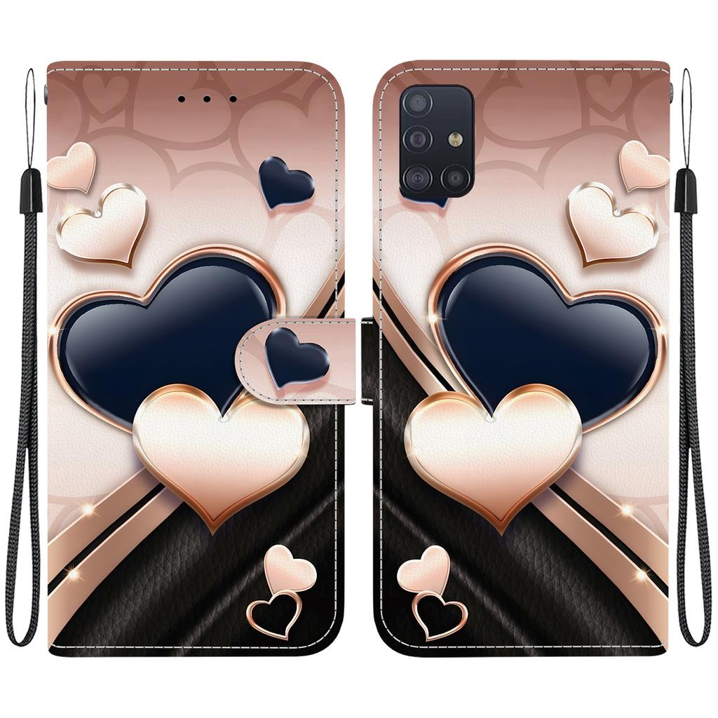 Чехол-книжка из искусственной кожи ручной работы для Samsung Galaxy A51 5G (SM-A516F/A516B)- Противоскользящий ударопрочный чехол с ремешком на запястье и дизайнами в виде сердец/роз и кошек