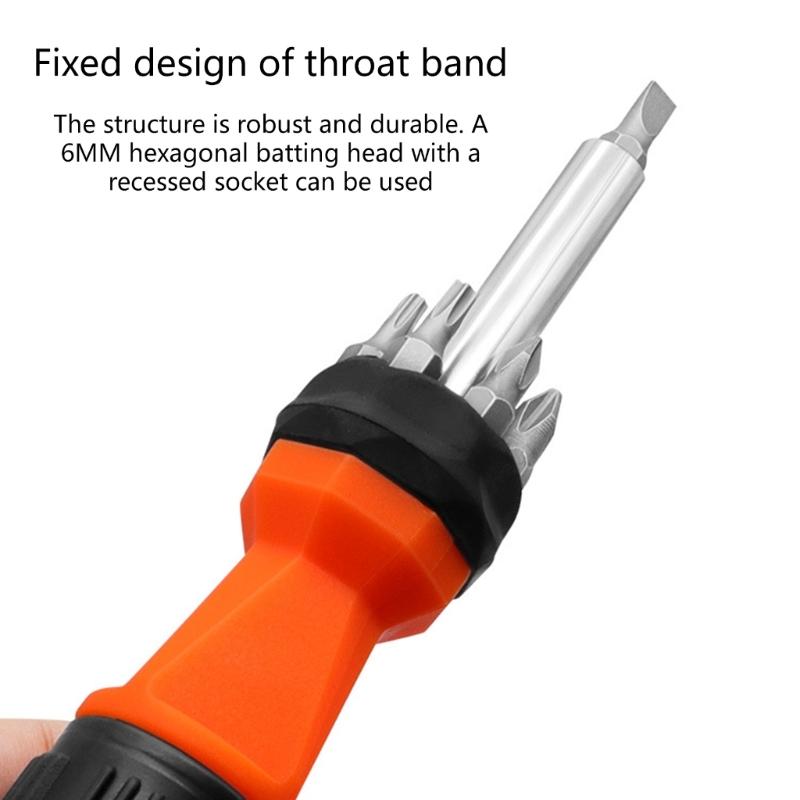 Набор многоразовых отверток 6-в-1. Короткая отвертка и насадки длиной 17 см. Намагниченный стержень для фиксации насадки.