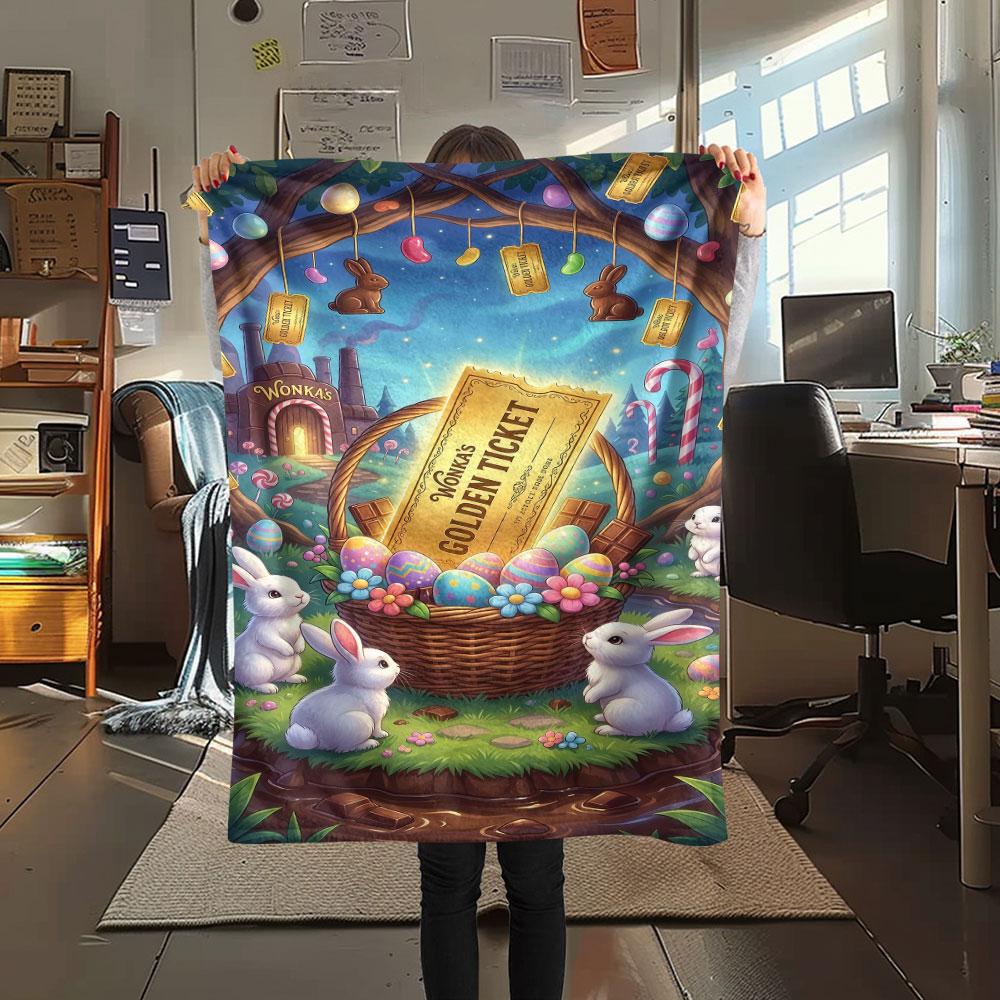 1Pc Easter Egg1 Print Flannel Blanket, High quality Comfortable for All Seasons, Home Decor, Warmth and Comfort, Perfect for Christmas Gifts