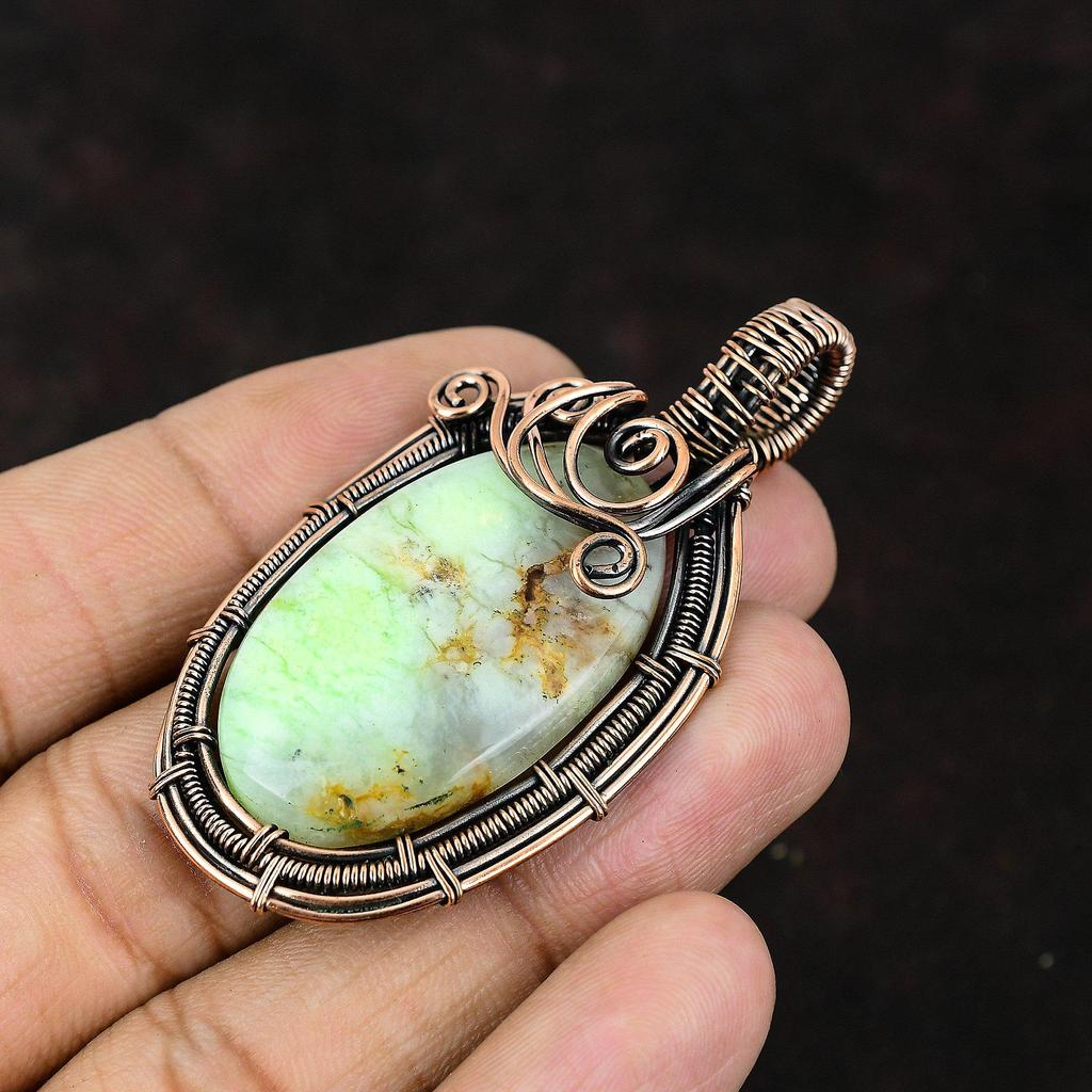 Lemon Chrysoprase Pendant Copper Wire Wrapped Pendant Lemon Chrysoprase Jewelry Gemstone Jewelry Gift For Her Gift For Mom Designer Pendant