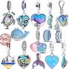 Summer Ocean Series Beads Copper Turtle Charms Blue Heart Dangle For Women Fit Original Bracelet Diy Jewelry Gift