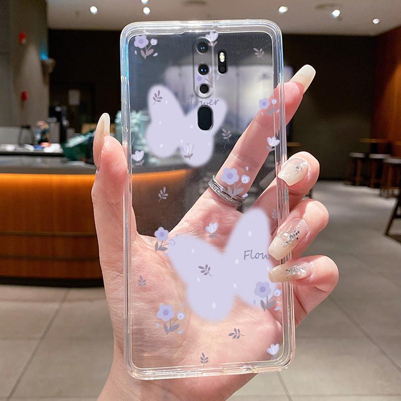 Для OPPO A9 (2020) / А5 (2020) Чехол Роскошная Мода Бабочки Цветы Прозрачный Мягкий Силиконовый Задний Чехол для Телефона Oppo A9 A5 2020