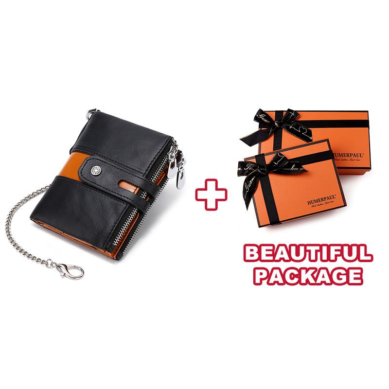 Humerpaul Genuine Leather Wallet Men Coin Purse Hasp Black Color With Chain Male Wallet Portomonee PORTFOLIO Money Bag Small