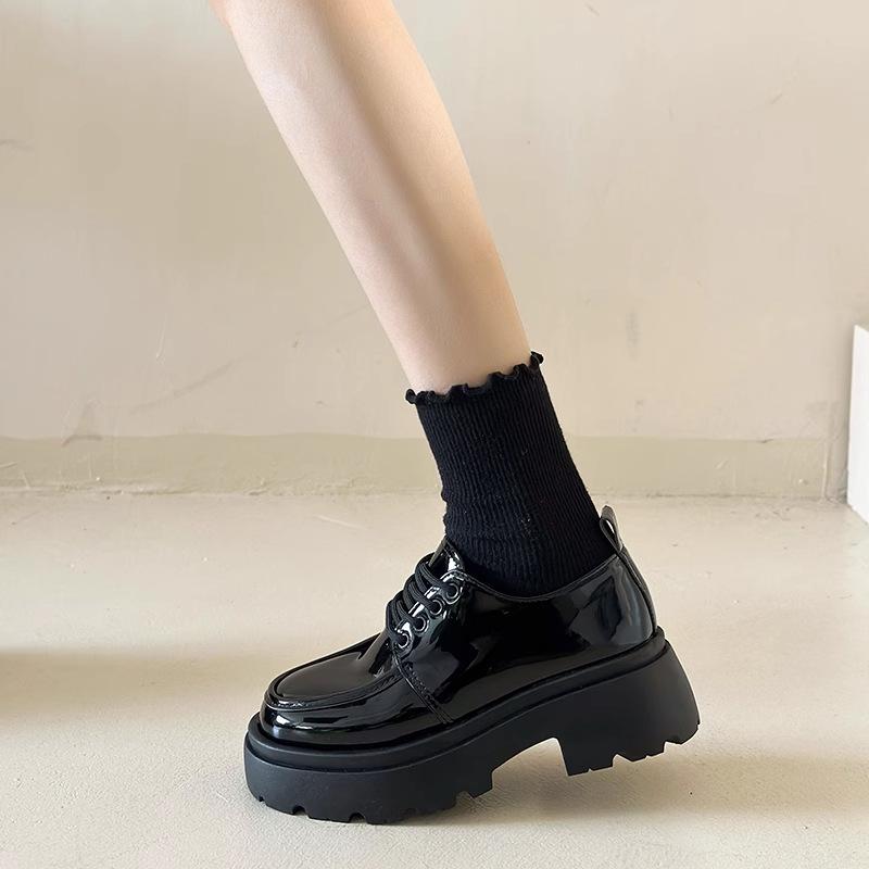 British Style Platform Small Leather Shoes Women's 2024 New Autumn and Winter Mary Jane Versatile Muffin Loafers Black Jk Single Shoes