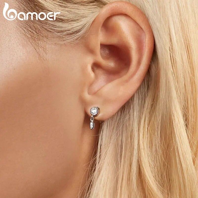 BAMOER стерлингового серебра 925 пробы, минималистичные серьги-гвоздики с кисточками, безель с цирконием для женщин, ювелирные изделия на помолвку, подарок