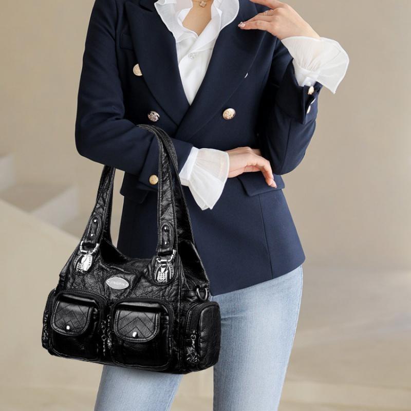 Летняя мода 2025 Синие наплечные сумки для женщин Маленькая сумка-шоппер Однотонная из мягкой кожи Сумка-кроссбоди Дамская дорожная сумка-тоут