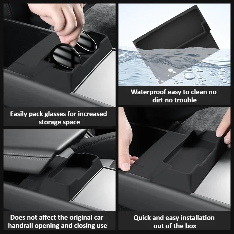 For Tesla Model Y/YL Juniper 2025-26 Silicone Armrest Storage Box Central Control Glasses Tray Tidying Organize Car Accessories