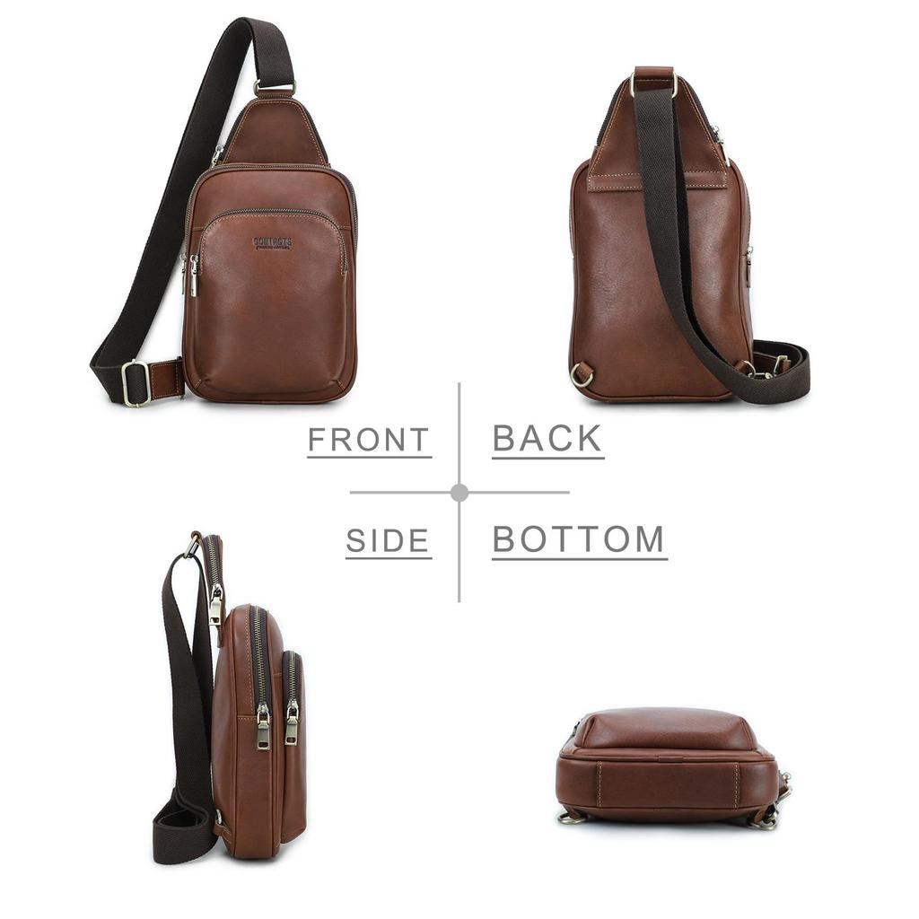 CONTACT'S Genuine Leather Chest Bag Casual Crossbody Bag Travel Shoulder Backpack Men's Leather Multifunctional Bag
