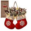Twinkling Christmas Mitten Wreath, Christmas Lighted Werath Front Door Artificial Garland, Christmass Balls Hanging For Par