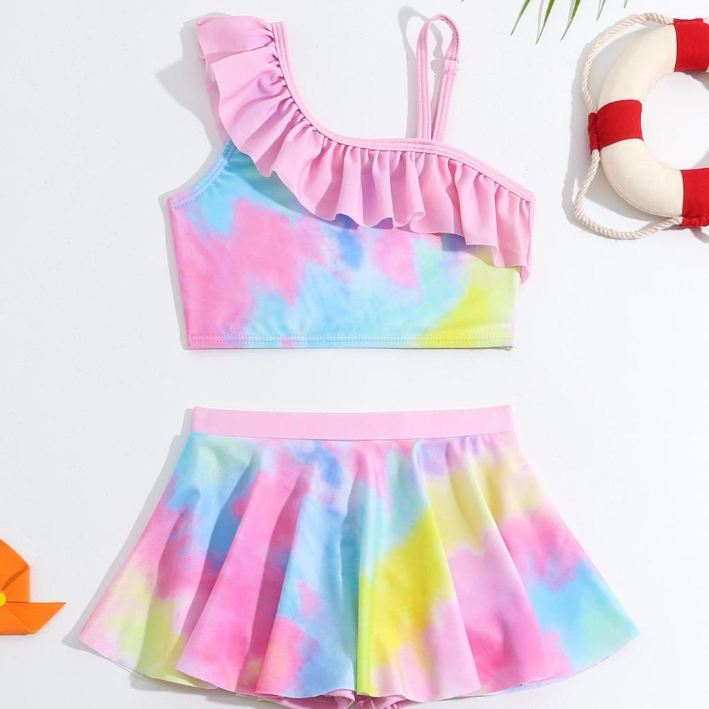 Радужный купальник-двойка для девочек 2024 - Модный купальник в стиле платья принцессы для детей