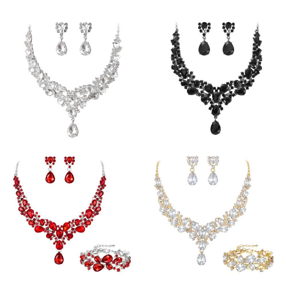 2/3Pcs Sparkling Wedding Jewelry Set Water Drop Shaped Party Neck Choker Wedding Season