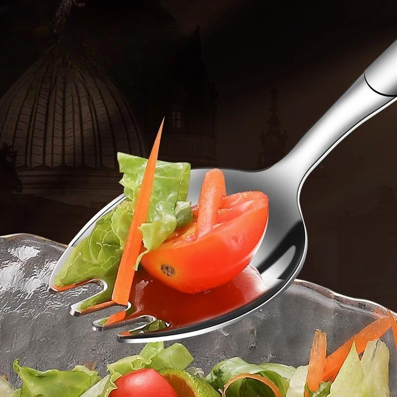 BEPAN Stainless Steel Fork Household Spoon and Fork Integrated Two-in-one Dual-purpose Pasta Salad Spoon Household Tableware