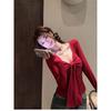 Bow V-neck Long Sleeve T-shirt Spring and Autumn New Slim-fitting Slim Base Shirt Top