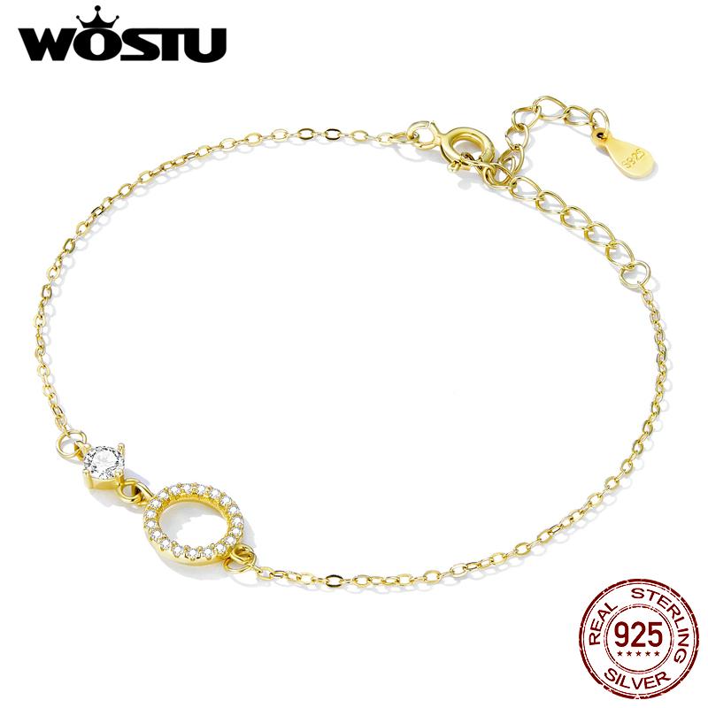 WOSTU Authentic 925 Sterling Silver Simple Ring Bracelet for Women Simple Basic Bracelet for Female Fine Jewelry Wedding Gift